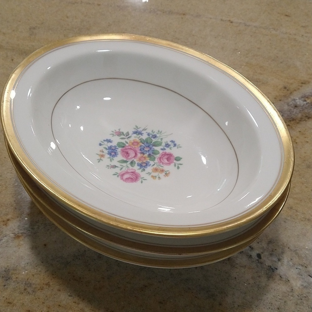 Set of 3 vintage haviland windsor vegetable serving bowls  floral gold trim